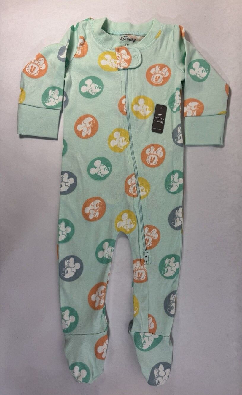 Disney Sleeper Monica + Andy 3-6M Mickey Footed Zip Baby Organic Cotton New